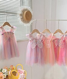 ieftine -rochie de fetiță din plasă cu aripi curcubeu, mâneci zburătoare de vară, rochie de prințesă pentru bebeluși, fustă pufoasă