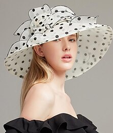 voordelige -hoed Hoofdkleding Organza Zomerhoed Slappe hoed Strohoed Casual Feestdagen Elegant Vintage Met Polkadots Kanten kant Helm Hoofddeksels