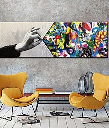 abordables -fait à la main peint à la main art mural derrière le rideau kid graffiti art banksy wall art style urbain toile décor roulé toile pas de cadre non étiré