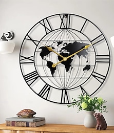 abordables -grande horloge murale en métal avec carte du monde, horloge moderne minimaliste, ronde, silencieuse, sans tic-tac, à piles, pour salon, maison, cuisine, chambre à coucher, bureau, école, décoration, 60 cm