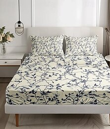 economico -Set lenzuolo con angoli modello foglie 100% cotone ultra morbido e traspirante setoso lenzuola biancheria da letto con tasca profonda 3 pezzi queen king size