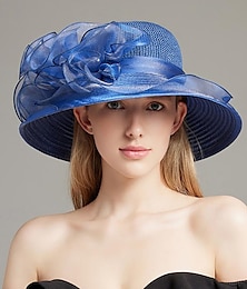 abordables -Sombreros Organdí Sombrero de copa Sombrero flexible Sombrero para el sol Casual Festivos Elegante Vintage Con Color Puro Lado de encaje Celada Sombreros