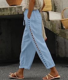 cheap -Women's Pants Trousers Linen Cotton Blend Plain Side Pockets Ankle-Length Casual Daily Going out Weekend White Blue S M Spring & Summer