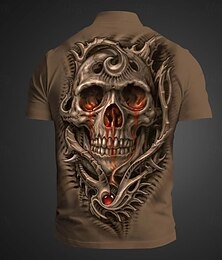 cheap -Skull Optical Illusion Men's Subcultural 3D Print Golf Polo Performance Party Halloween Polyester Short Sleeve Turndown Polo Shirts Black White Summer Spring Fall S M L Micro-elastic Lapel Polo