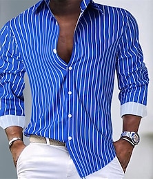 preiswerte -Herrenhemd Button-Up-Hemd Freizeithemd Sommerhemd rosa blau grün Langarm Streifen Revers hawaiianisch Urlaub Button-Down Kleidung Mode lässig bequem