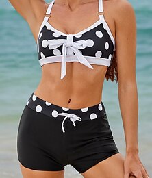 cheap -Women's Bikini 2 Piece Swimsuit Black White Polka Dot Bikini Open Back Sexy Bathing Suits Swimwear Tropical Beach Wear Bathing Suits