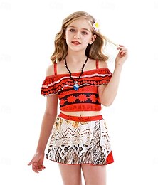 ieftine -Copii Fete Costum Baie În aer liber Imprimeu Costume de baie 2-12 ani Vară Set de accesorii din trei piese D013-Roșu D014-Roșu