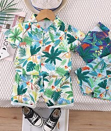 cheap -Children's Hawaiian Style Floral Shirt For Children Aged 0-4, Boys Full Print Coconut Tree Short Sleeved 2-Piece Set