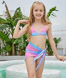 cheap -Girls Beach Cover Up Vacation Split Swimsuit Gradient Color Bikini Three Piece Children's Swimsuit