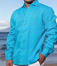 economico -Per uomo Camicia Camicia Estiva Camicia casual Camicia da Spiaggia Camicia con Bottoni Nero Bianco Blu Arancione Kaki Manica Lunga Semplice Bavero Vacanza Ferie Bottonato Abbigliamento Poliestere