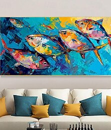 abordables -grand poisson original peint à la main peinture à l'huile sur toile art mural abstrait peinture de mer bleue décor mural animal animé décor à la maison