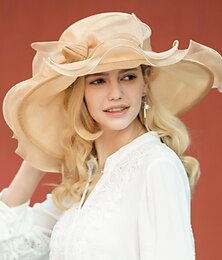 cheap -Hats Ice Silk Floppy Hat Sun Hat Wedding Tea Party Elegant Wedding With Lace Side Headpiece Headwear