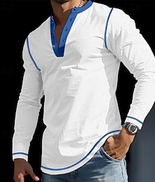 abordables -Hombre Camiseta Henley Shirt Camiseta de punto gofre Camiseta superior Camisa de manga larga Bloque de color Henley Calle Vacaciones Manga Larga Retazos Ropa Moda Design Básico
