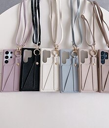 halpa -puhelin Etui Käyttötarkoitus Samsung Galaxy S25 Ultra A54 A34 A14 A53 A33 A23 A13 A22 Takakuori Tuella Lanyardin kanssa Korttipaikka Retro TPU PU-nahka