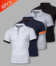 cheap -Multi Packs 4pcs Men's Lapel Short Sleeves Navy+White+Light Gray+Black Polo Button Up Polos Golf Shirt Patchwork Dot Daily Wear Vacation Polyester Spring & Summer