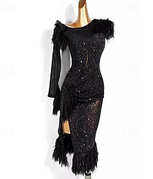 billige -Latindans Ballroom-dans Kjole Dusk Ren Farge Tvinning Dame Ytelse Trening Langermet Netting Strekke Garn