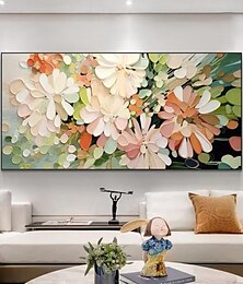 cheap -Handmade Oil Painting Canvas Wall Art Decoration 3D Palette Knife Flowers Cream Wind Warm Living Room Dining Bedroom Decorative painting for Home Decor Rolled Frameless Unstretched Painting