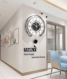 billiga -svartvit modern väggklocka 3d ihålig design pendel tyst metallpekare display rund hängande klocka vardagsrum väggdekor 35 43 50 cm