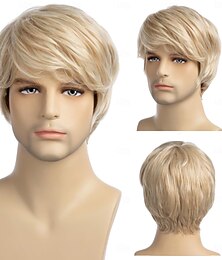 economico -parrucca da uomo parrucca corta bionda capelli sintetici corti a strati per parrucca cosplay maschile anime halloween