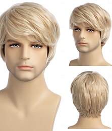 voordelige -herenpruik korte blonde pruik kort gelaagd synthetisch haar voor mannen cosplay anime halloween pruik