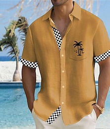 cheap -Solid Color Plaid Check Hawaiian Resort Men's Printed Shirts Outdoor Holiday Vacation Summer Turndown Short Sleeves Yellow, Pink, Blue S, M, L 4-Way Stretch Fabric Shirt