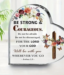 abordables -Cadeau chrétien Josué 19 Dieu Écriture plaque acrylique soyez fort et courageux cadeau d'encouragement pour garçon fille croix fleur papillon bureau plaque de cœur cadeau religieux pour femme homme
