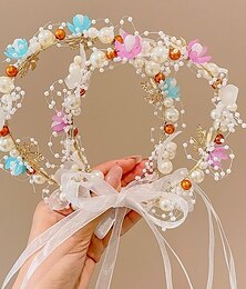 economico -Bambino Unisex Accessori per capelli Floreale 1 fascia per capelli con nastro floreale con perline bianche 2 # Fascia per capelli con nastro floreale con perline viola