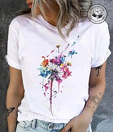 cheap -Women's T shirt Tee Cotton 100% Cotton Dandelion Print Holiday Weekend Basic Short Sleeve Round Neck White