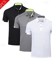 cheap -Multi Packs 3pcs Men's Lapel Short Sleeves Black+white+grey Polo Button Up Polos Golf Shirt Color Block Daily Wear Vacation Polyester Spring & Summer