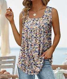 economico -Top Canotta da Donna Moda Stampa Floreale Paisley Senza Maniche Top Normali Collo Quadrato Casual Vacanza Nero Bianco Giallo Vino Verde Estate