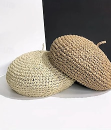economico -cappelli berretti sottili all'uncinetto in paglia berretto casual da pittore tinta unita berretti leggeri e traspiranti per donne ragazze primavera & estate