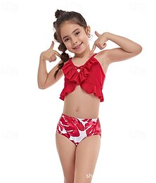 abordables -enfants filles maillots de bain extérieur imprimé maillots de bain 2-12 ans été rouge vert