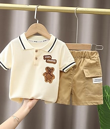 abordables -2 Pièces T-shirt & Short Tenues Bébé Garçon Couleur unie Manche Courte Coton Set Extérieur Mode Eté Printemps 1-3 ans service à glace blanc Ensemble ours Yuanchuang poche camouflage jaune