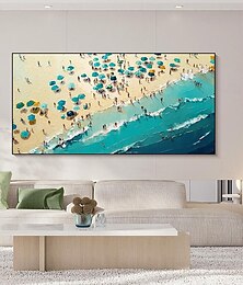 billige -stor strand oljemaleri på lerret håndmalt abstrakt blått havlandskap maleri tekstur maleri veggkunst tilpasset maleri for stue soverom veggdekorasjon