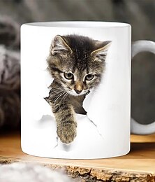 abordables -3D Print Kittens Hole In A Wall Mug, Ceramic Coffee  Cat Mug 3D Novelty Cat Mugs Cat Lovers Coffee Mug Cat Club Cup White Ceramic Mug Gifts For Men Women