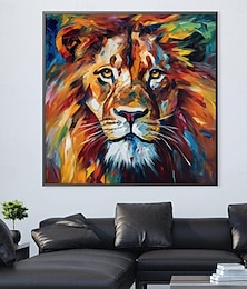 cheap -Abstract Lion Canvas painting handmade Art Bold Colorful Masterpiece Eye-Catching Vibrant Oil Painting wall painting  Design Regal King African Wildlife painting Wall Decor for living room home decor