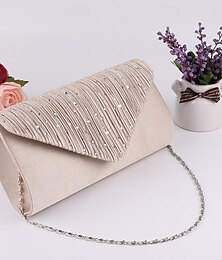 billige -Dame Kobling Evening Bag Aftenveske polyester Legering Fest Ferie Rhinsten Kjede Helfarge Sølv Mandel Svart