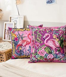 abordables -Patrón de flamenco, leopardo y tucán, 1 pieza, fundas de almohada de varios tamaños, almohadas decorativas costeras para exteriores, fundas de cojines de terciopelo suave para sofá, cama, decoración