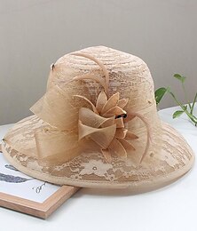 voordelige -fascinators hoed Hoofdkleding Organza Zomerhoed Strohoed Zonnehoed Bruiloft Casual Feestdagen Teaparty Strand Elegant Vintage Met Veer Strikken Helm Hoofddeksels