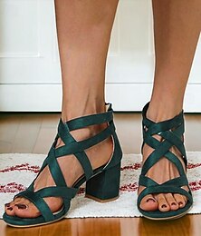 cheap -Women's Heels Sandals Gladiator Sandals Roman Sandals Cross Strap Heels Party Valentine's Day Daily Cut-out Block Heel Open Toe Elegant Vintage Minimalism Microbial Leather Zipper Black White Green