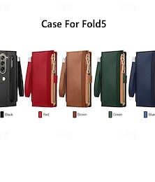 رخيصةأون -هاتف غطاء من أجل سامسونج جالاكسي زي فولد 6 Z Fold 5 Z Fold 4 Z Fold 3 حافظة بطاقة المحفظة سحاب حماية كاملة للجسم مع رباط المعصم مكتب  /  الأعمال الكمبيوتر الشخصي جلد PU