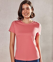 economico -Per donna Camicia Blusa Liscio Essenziale Moderno Manica corta Rotonda Top regolari Informale Nero Bianco Rosa Blu Grigio Estate