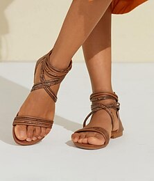 abordables -sandales plates de plage bohème à brides tressées pour femmes en beige | chaussures de confort d'été élégantes