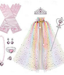 halpa -Tuhkimo Prinsessa Elsa Prinsessa Cosplay -korutarvikkeet Tyttöjen Elokuva-cosplay Cosplay Halloween Sininen 1 Keltainen Pinkki Lasten päivä Naamiaiset Käsineet Kruunu Viitta