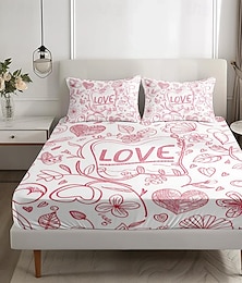 economico -set lenzuolo con angoli modello cuore amore 100% cotone lenzuola setose ultra morbide e traspiranti lenzuola con tasca profonda 3 pezzi queen king size