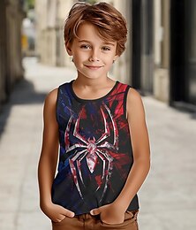 cheap -Boys 3D Animal Spider Tank & SKirt Black 3D Print Summer Active Fashion Cool Polyester Kids 3-12 Years Crew Neck Outdoor Street Indoor Tailored Fit