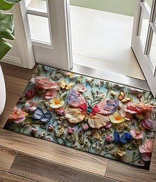 abordables -Felpudo bordado con flores de mariposa, alfombra antideslizante a prueba de aceite, alfombra para interiores y exteriores, decoración de dormitorio, alfombra de baño, alfombra de entrada, alfombra