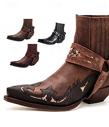 ieftine -Bărbați Dame Cizme Cizme de motociclist Cizme Western Cowboy Retro Pantofi rochie Plimbare Casual Zilnic PU Comfortabil Cizme / Cizme la Gleznă Loafer Rosu maro Negru Maro Primăvară Toamnă