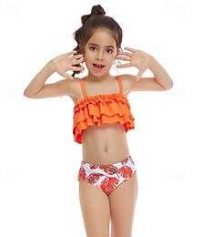 abordables -maillots de bain enfants filles extérieur imprimé maillots de bain 2-12 ans été couleur orange rose