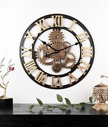abordables -horloge murale rétro européenne en bois horloge à engrenages romains en or horloge à quartz classique de luxe décorative design moderne pour la décoration intérieure horloges murales 58 cm